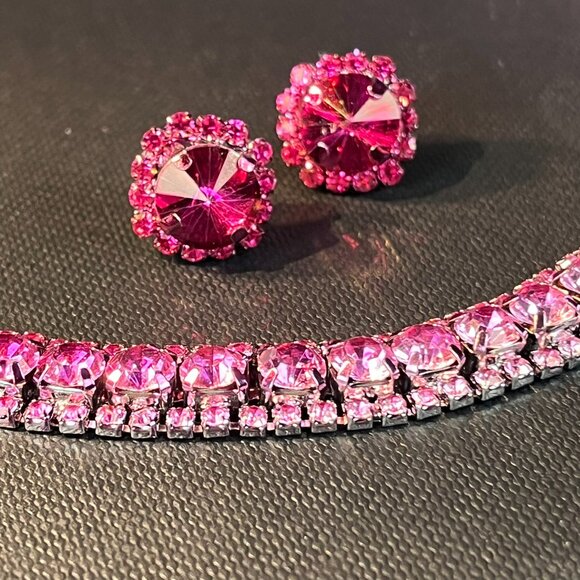 Choker Necklace Earrings Jewelry Set Zirconia Pink Multi color with Gift Box - Picture 4 of 8